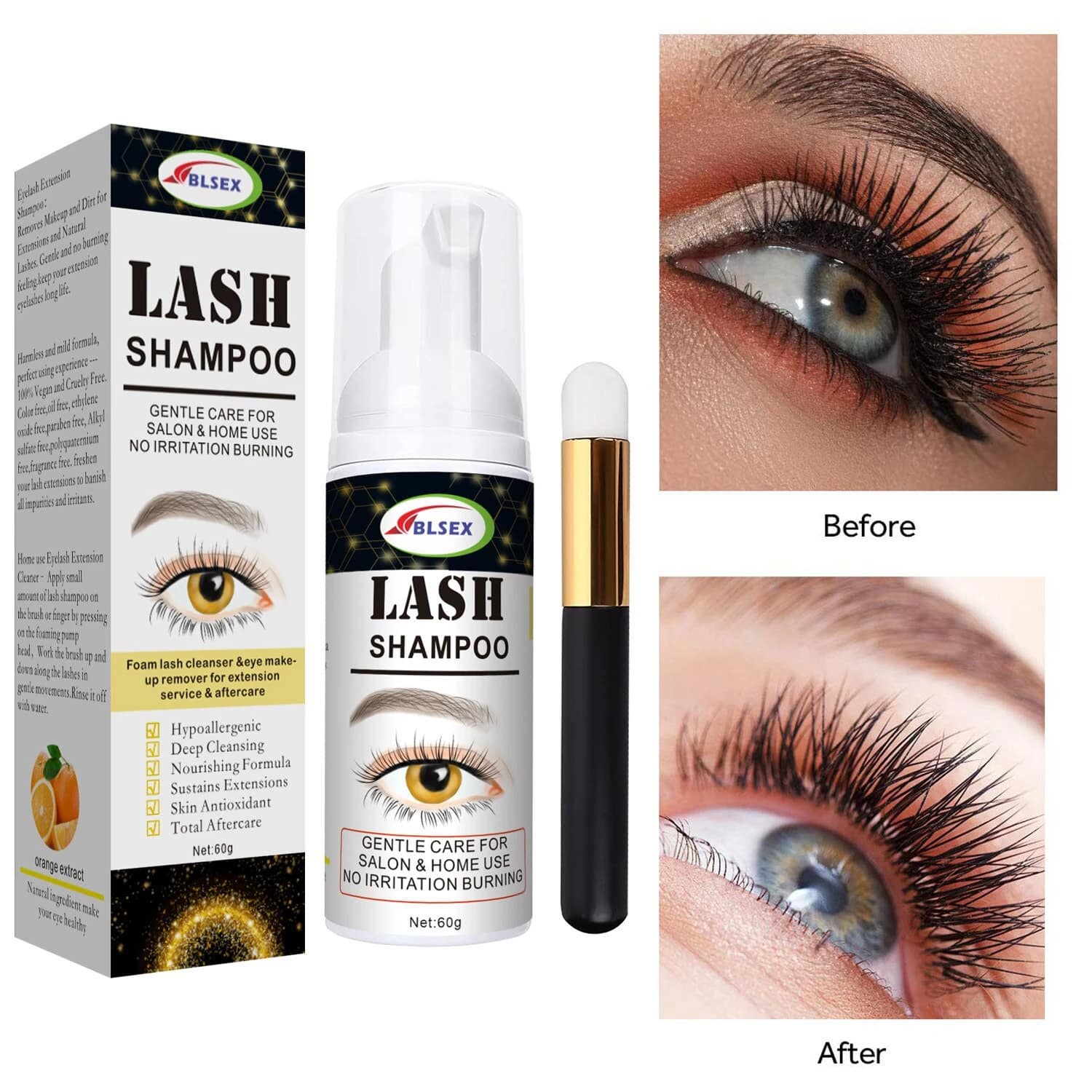 Eyelash Extension Shampoo 60ml Lash Eyelid Foam Cleanser for Home Makeup Eyelashes Cleaning Foam Eyelashes Mousse Foam