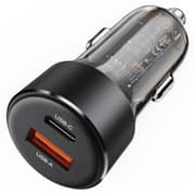 Acefast B12 60W Dual Port Car Charger with LED Digital Display, USB-C PD & USB-A Fast Charging Adapter - Black product image