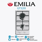 Emilia Built-in Gas Hob 30cm 2 Burners - Stainless Steel product image