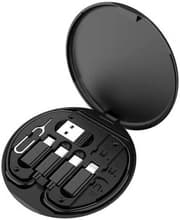 Lenyes 6-in-1 Multifunction Data Cable Storage Box - 60W PD Fast Charging - Type-C to Type-C Cable with Multiple Adapters - Built-in Phone Stand - SIM Card & Ejector Pin Slots - Black product image