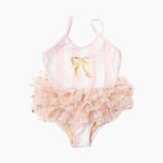 Shade Critters Blush Bow Stripe Girls Skirted One Piece product image