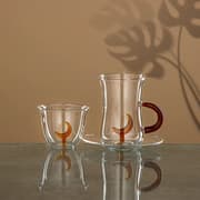 طقم قهوة عربية وشاي 18 قطعة زجاج بتصميم هلال من Almarjan - بني product image
