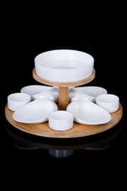 طقم صحون سناكات 10 قطع قابل للدوران بورسلان وخيزران من Acar La Pure - أبيض وبيج product image