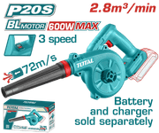 بلور شحن 20 فولت سرعات بدون بطاريات، محرك بدون فحم، سرعة هواء 72 م/ث، تحكم في 3 سرعات product image