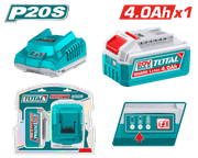 مجموعة شاحن وبطارية ليثيوم أيون 4.0AH من TOTAL P20S - 20V مع شاحن سريع product image