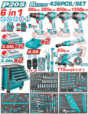 TOTAL 436 Pcs Tool Chest Set – Complete Workshop Kit with Cordless Power Tools & 7 Drawer Cabinet (THPTCS84362) product image