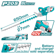 مقص التحوط اللاسلكي TOTAL 40V بليزر 650MM وأداء قوي مثالي للحدائق product image