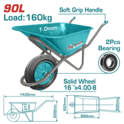عرباية باطون 90 لتر عجل صب من توتال بسعة 160 كغ ومقاومة للماء من total product image