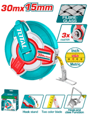 شريط قياس زجاجي TOTAL 30م مقياس مزدوج بدقة عالية وإعادة لف سريعة product image