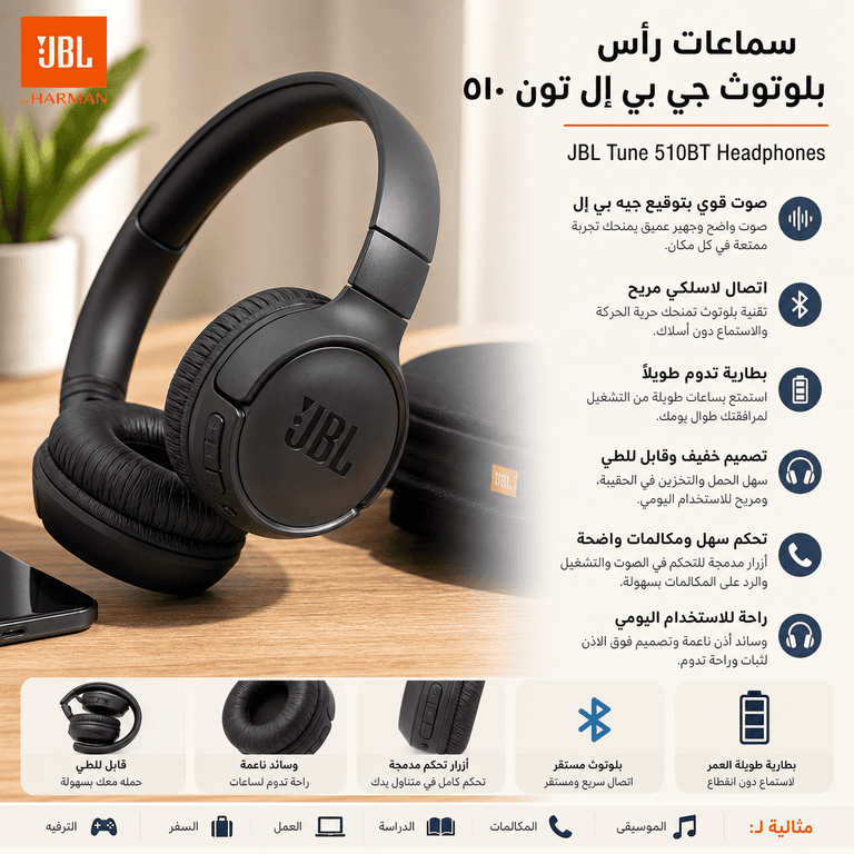 سماعات رأس بلوتوث جي بي إل تون ٥١٠