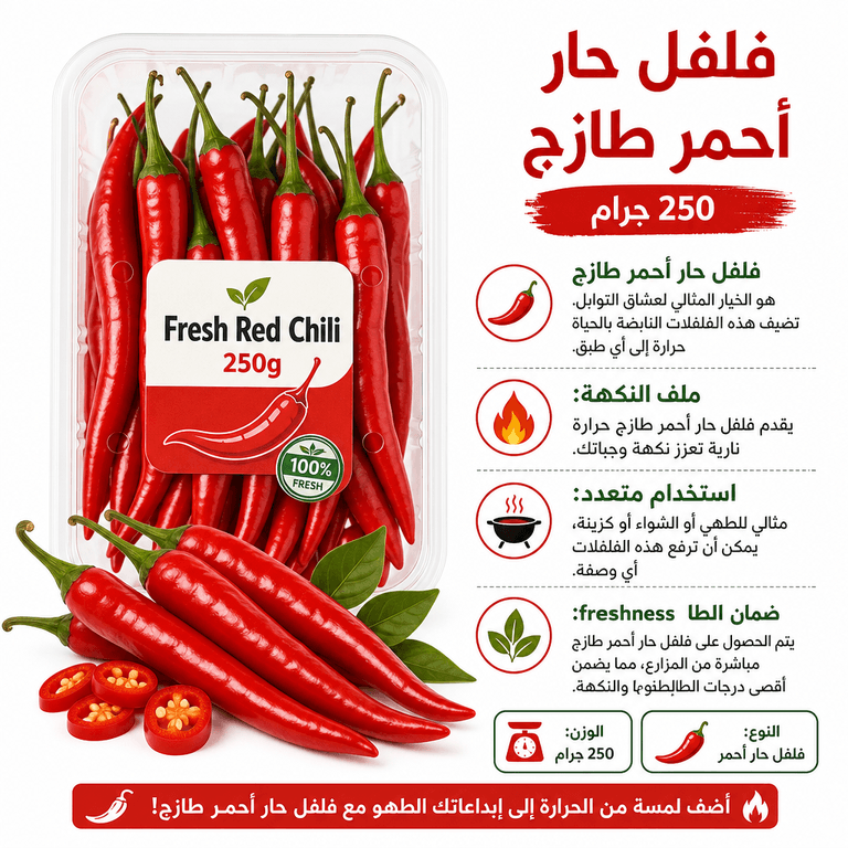 فلفل حار أحمر طازج 250 جرام