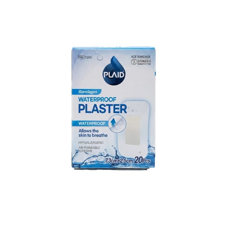 PLAID Waterproof Adhesive Plaster Bandages – 20 pcs (7.3 × 2.5 cm)