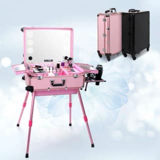 Rolling Makeup Case with LED Light Mirror with Multimedia