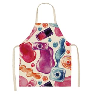 cotton and linen apron, lipstick, nail polish