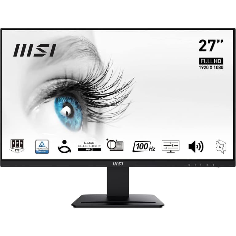 MSI PRO MP273A 27" IPS Full HD 100Hz Less Blue Light PRO VESA Mountable Built-in Speakers Tilt-Adjustable HDMI & DP - Black