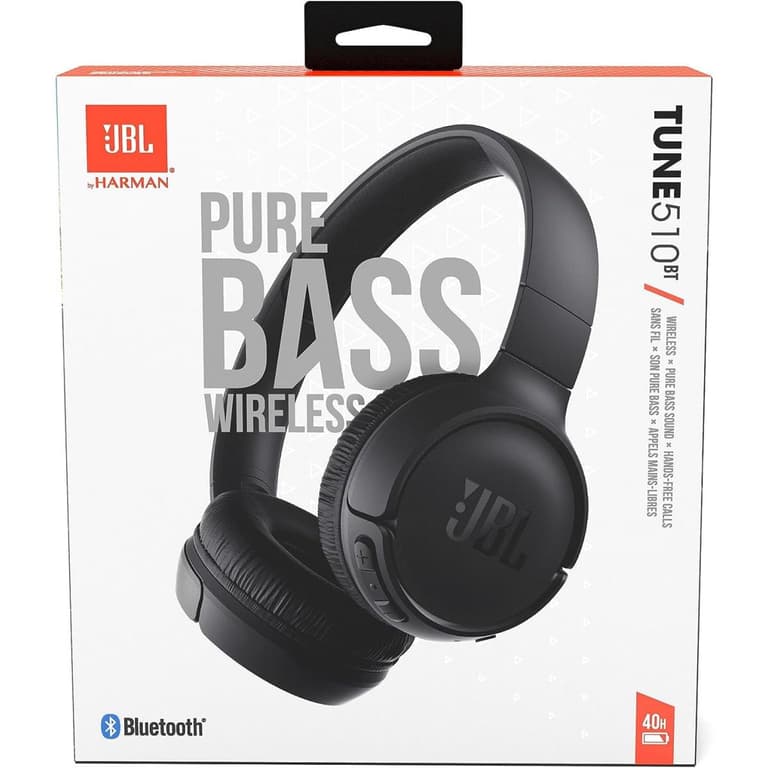 JBL Tune 510BT Bluetooth 5.0 On-Ear Headphones with JBL Pure Bass Sound & Hands-Free Calls 40-Hour Battery Life - Black