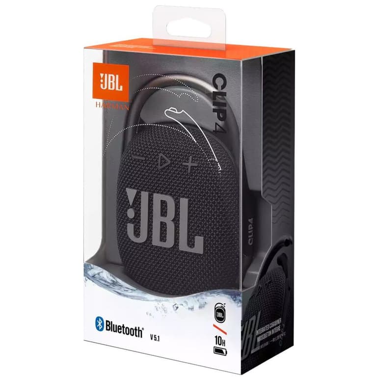 JBL Clip 4 Portable Speaker with Bluetooth Built-in Battery Waterproof & Dustproof Feature - Black