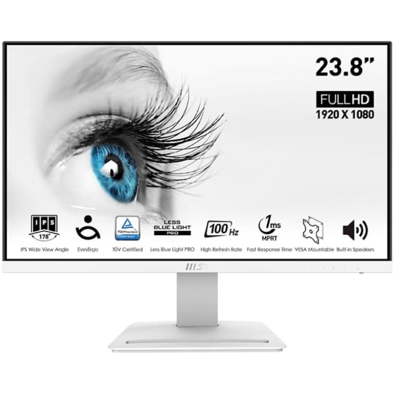 MSI PRO MP243XW 24" IPS Full HD 100Hz Less Blue Light PRO VESA Mountable Built-in Speakers Tilt-Adjustable HDMI & DP - White