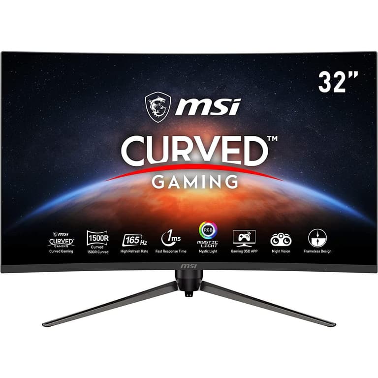 MSI Optix AG321CR 32" Curved 1500R Full HD 165Hz 1ms HDR 2xHDMI DisplayPort FreeSync Mystic Light & Adjustable Stand