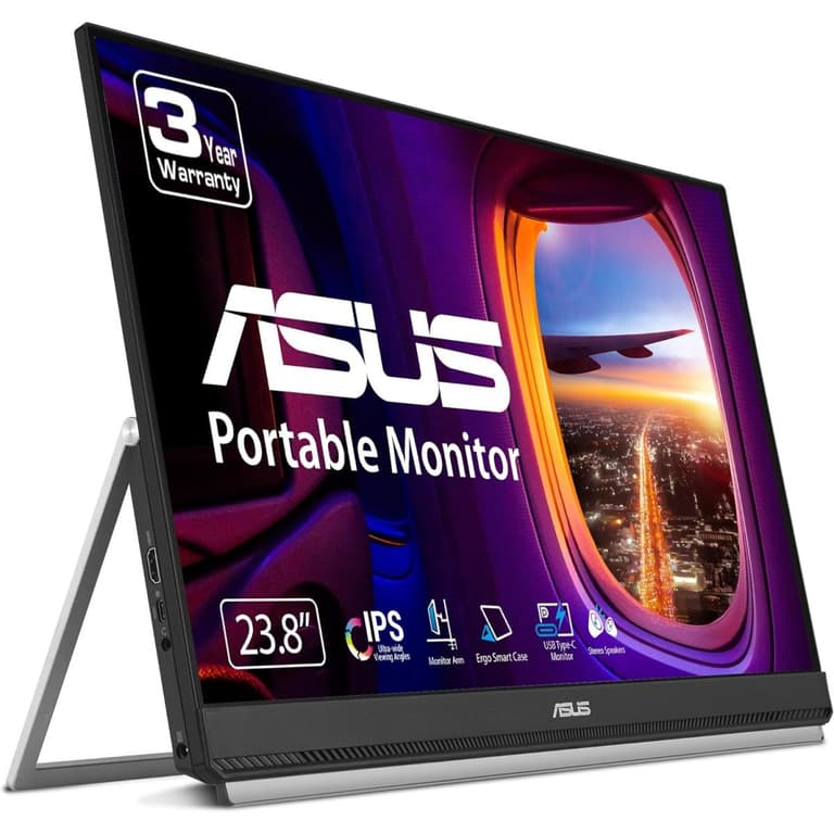 ASUS MB249C ZenScreen 24” IPS Full HD Portable USB Type-C Multi-Stand Design (Kickstand, C-clamp Arm, Partition Hook, Carrying Handle) w/ Speakers