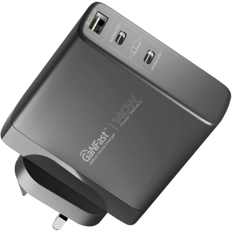Promate GaNCharge-140W 140W USB-C GaN Charger with 140W Type-C Power Delivery 100W USB-C 3.0 Port 30W QC 3.0 USB Port - Black