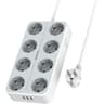 Promate PowerCord8EU-2M Premium 11-in-1 Power Socket 8x 4000W AC Sockets 3x USB Intellicharge Ports 2m Cable - White product thumbnail 1