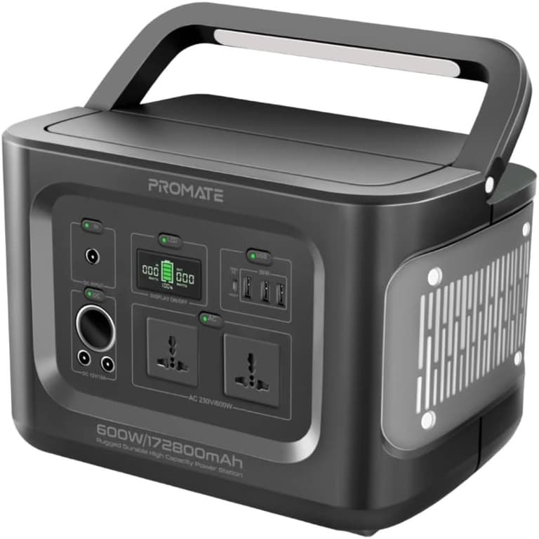 Promate PowerMine-600 Portable Power Station 600W Power Generator Dual 600W AC Outlets Dual 133W DC Sockets 133W Car Socket 100W USB-C Power