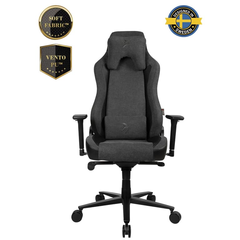 Arozzi Vernazza VENTO Top-tier Hybrid Furniture Fabric / PU Leather Details & Full Back Chair - Dark Grey