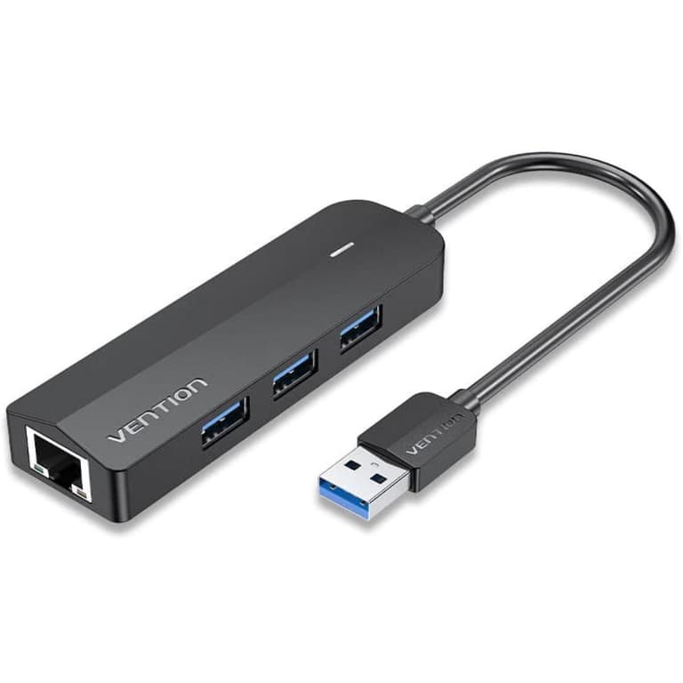 Vention CHNBB 3 Port USB 3.0 Hub with Gigabit Ethernet Adapter 1000Mbps 0.15 Meter - Black