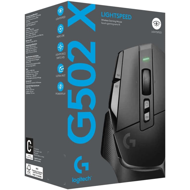 Logitech NEW G502 X LIGHTSPEED Wireless LIGHTFORCE Hybrid Optical-Mechanical Switches HERO 25K Sensor For macOS & Windows , Black