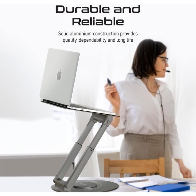 Promate Laptop Aluminum Stand Adjustable w/ Anti-Slip Pads 360-Degree Rotation Heat Dissipation Extendable Height & Portability