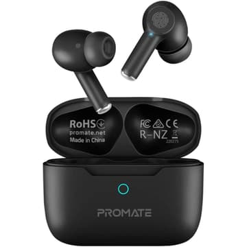 Promate ProPods True Wireless In-Ear Active Noise Cancelling Bluetooth v5.3 w/ Mic 25H Playback Time & Charging Case - Black