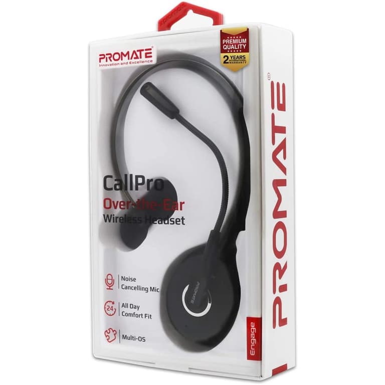 Promate Engage Bluetooth Headset Over the Head Headphone Noise Cancelling Mic & Built-In Control - Black