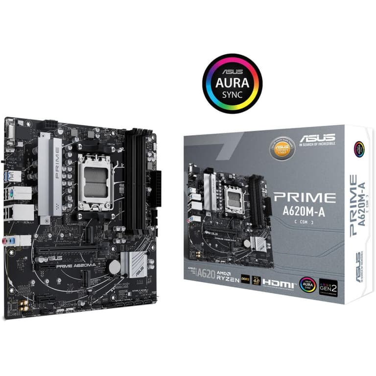 ASUS PRIME A620M-A-CSM DDR5 AMD AM5 Ryzen 7000 PCIe 4.0 2xM.2 Slots 1Gb LAN USB 3.2 Gen 1 RGB Header