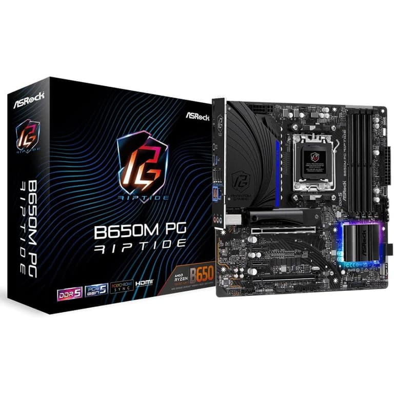 ASRock B650M PG RIPTIDE AM5 Ryzen 7000 DDR5 AMD B650 2x PCIe 4.0 2x M.2 Slots 7.1 Nahimic Audio Mainboard
