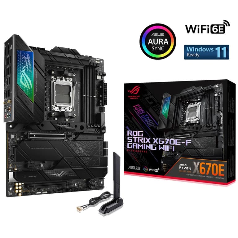 ASUS ROG Strix X670E-F Gaming WIFI 6E DDR5 AM5 Ryzen 7000 PCIe 5.0 4x M.2 Slots w/ Heatsinks AI Cooling II & Aura Sync)