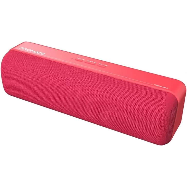 Promate Capsule-2 Bluetooth Portable Speaker HD 6W True Bluetooth 5.0 Long Playtime USB Media Port Micro SD Card & 3.5mm Port - Red