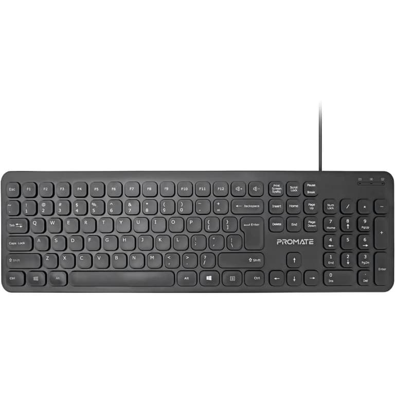 Promate EasyKey-4 Wired Keyboard Ultra-Slim Full-Size w/ 1.6m USB Cord Length Built-In Foldable Stands Arabic / English Layout