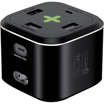 Promate PowerCube-PD80 USB-C Charging Station Multi-Port 60W/20W Dual USB-C 2.4A Dual USB & Quick Charge 3.0 Ports