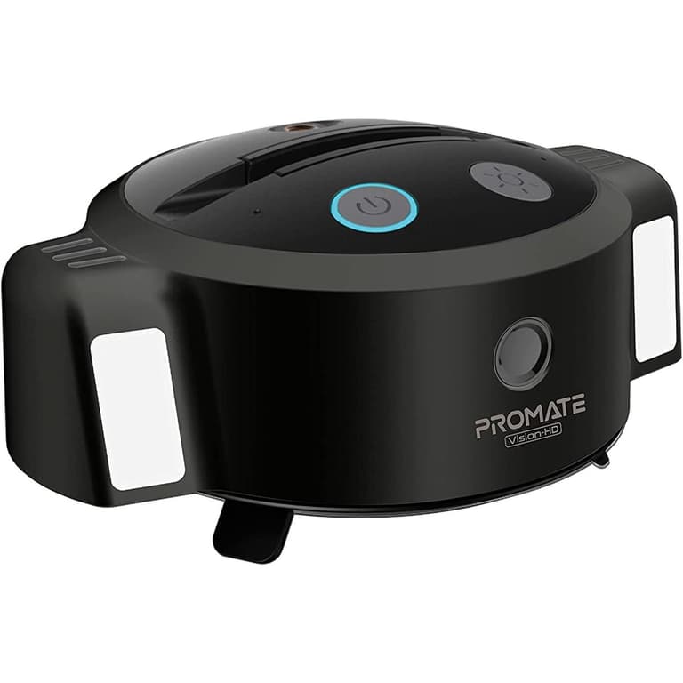 Promate Vision-HD 3-in-1 Ai Auto Tracking Smart Web Camera w/ 3000mAh Battery Phone Holder Mic LED Light & 360 Rotation