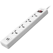Huntkey SSZ507 Universal Power Strip 4x Outlet + 2x USB Charging Ports AC 220-240V Surge Protector 3M - White product image