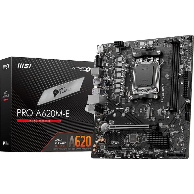 MSI PRO A620M-E ProSeries DDR5 AMD AM5 Ryzen 7000 PCIe 4.0 1xM.2 Slots 1Gb LAN USB 3.2 Gen 1