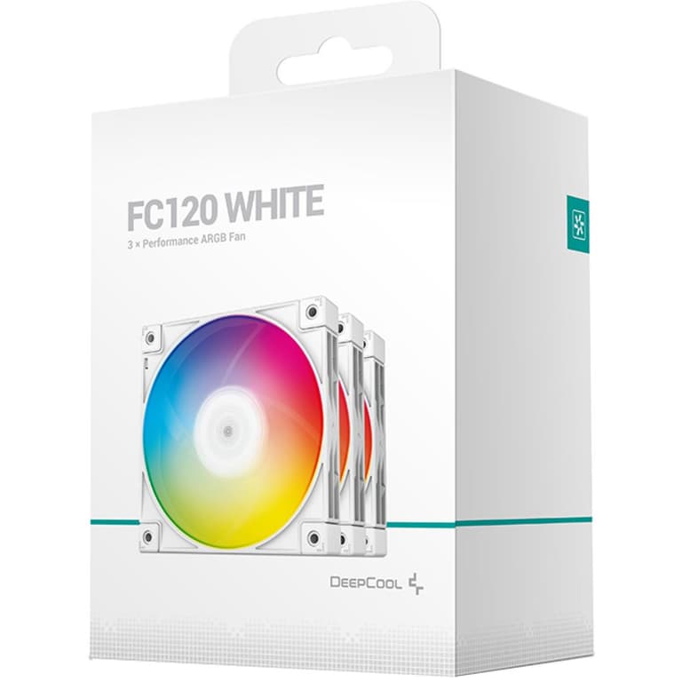 DeepCool FC120 White 3x120mm 1800RPM Daisy Chain RGB 5v-3pin PWM Cooling Fans Quiet For Cases & Coolers - White