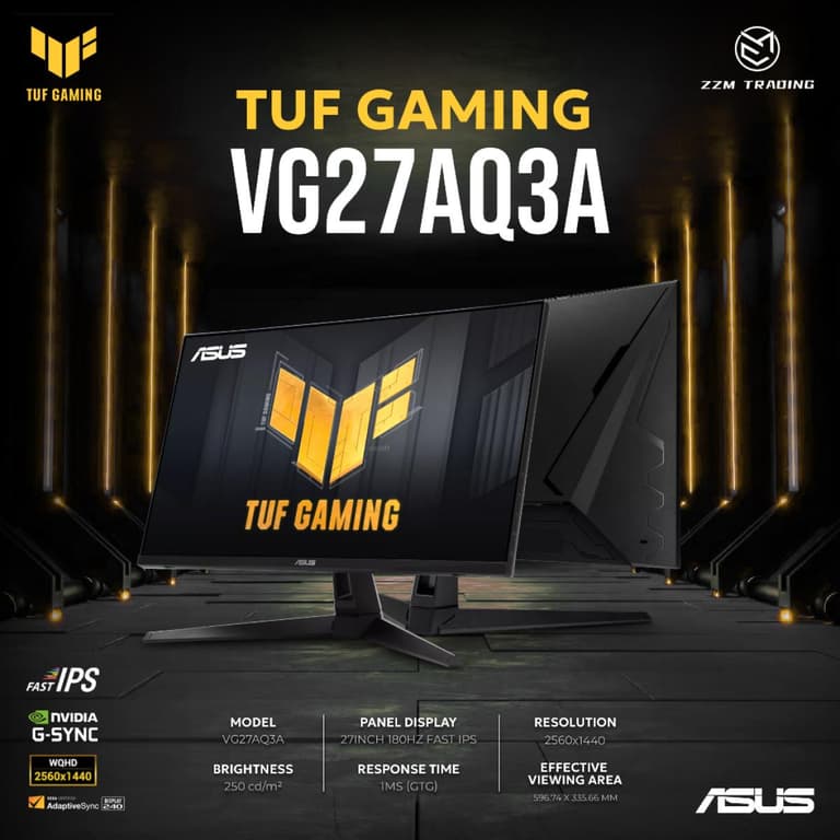 ASUS TUF VG27AQ3A Gaming 27" Fast IPS 2K HDR QHD 180Hz 1ms HDR10 G-SYNC Compatible Variable Overdrive 130% sRGB w/ Speakers