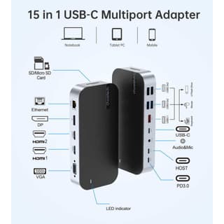 Choetech HUB-M52 15 In 1 Laptop USB C Docking Station Dual Monitor For Notebook , Mobile & Tablet