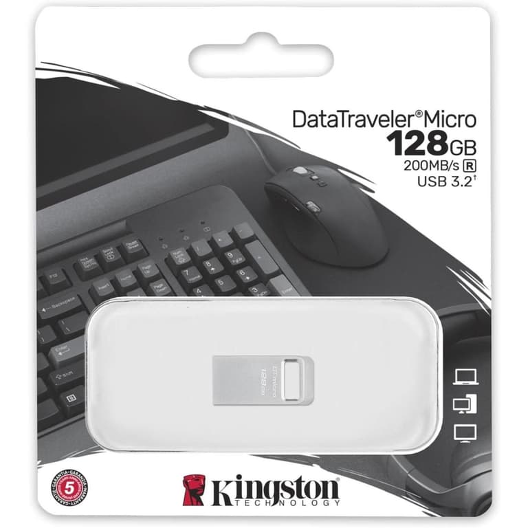 Kingston DataTraveler Micro 128GB USB Flash Drive Ultra-Small Premium Metal Design USB 3.2 Gen 1 Speeds up to 200MB/s