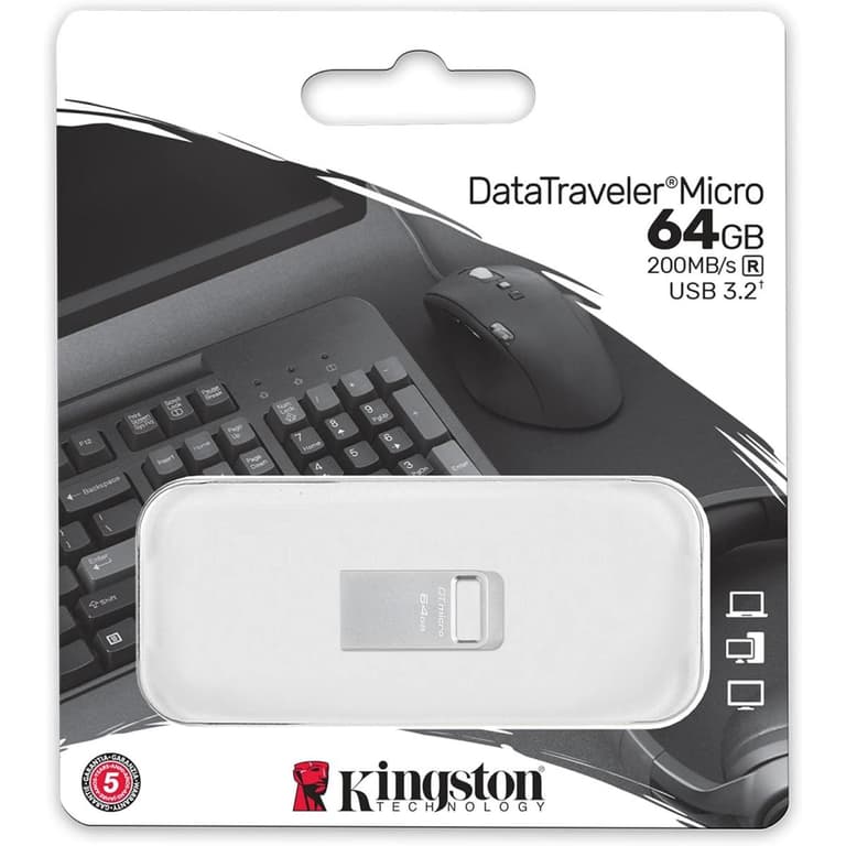 Kingston DataTraveler Micro 64GB USB Flash Drive Ultra-Small Premium Metal Design USB 3.2 Gen 1 Speeds up to 200MB/s