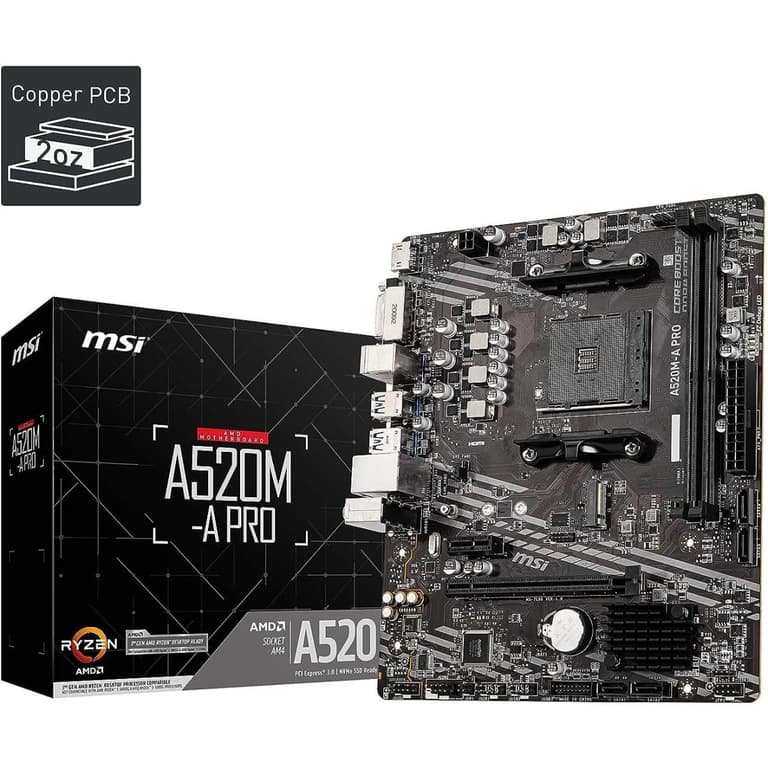 MSI A520M-A PRO Gaming AMD A520 (Ryzen AM4) Micro ATX Motherboard with M.2 Slot USB 3.2 Gen 2 Type-A