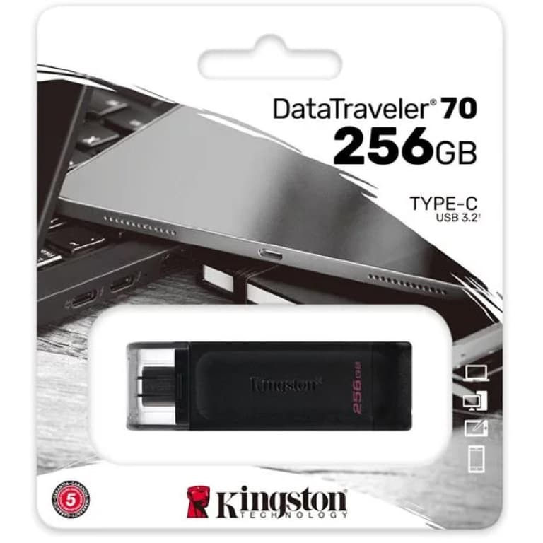 Kingston DataTraveler 70 256GB Portable & Lightweight USB-C Flash Memory , Black