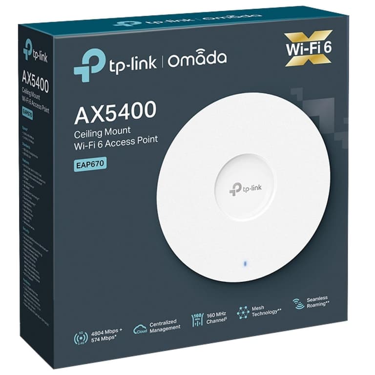 TP-Link EAP670 Omada WiFi 6 AX5400 Wireless 2.5G Ceiling Mount Access Point Support Mesh SDN Integrated Cloud Access & Omada App PoE+ Powered